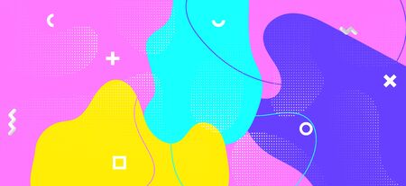 Colorful Cool Pattern. Trendy Fluid Design. Summer Abstract Collage. Multicolor Geometric Background. Funny Pattern. Vector Wave Poster. Graphic Geometric Composition. Bright Child Pattern.のイラスト素材