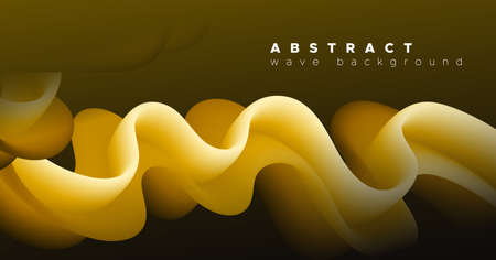 Fluid Poster Cover. Gold Digital Shape. Color Futuristic Pattern. Wave Vibrant Motion. Flow Fluid...