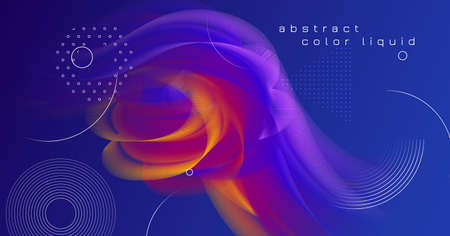 Colorful Neon 3d Liquid Shapes. Color Music Poster. Fluid Vibrant Concept. Blue Creative Motion. 3d...