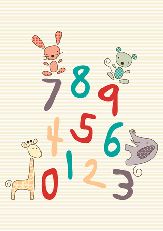 Colorful vector illustration of numbers and a child's stuffed toy animals.のイラスト素材
