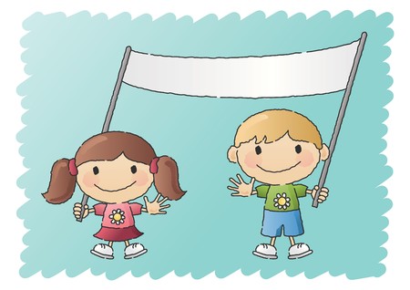 Boy and Girl with Banner のイラスト素材