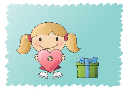 Girl with Heart and Gifts のイラスト素材