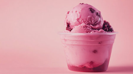 A beautifully presented scoop of gelato in a clear cup, surrounded by empty space for text. Perfect for creating enticing dessert menus or promotional graphics.の素材