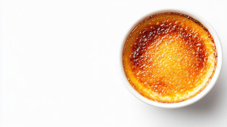 Rich, golden in a ramekin, placed on the lower left, with the rest of the image featuring clean copy space, ideal for adding text or logosの素材