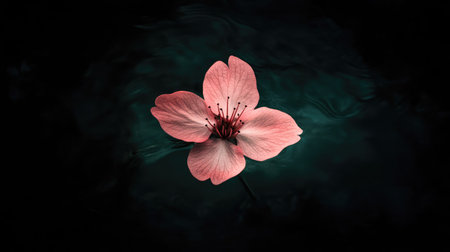 A stunning isolated pink flower elegantly rests against a dark background, creating a calm and serene atmosphere. This captivating image highlights delicate beauty and tranquility.の素材