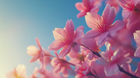 This vibrant close-up captures the delicate beauty of pink sakura blossoms against a soft background, evoking feelings of spring and tranquility.の素材