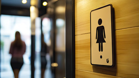 A contemporary women's restroom sign displayed in a stylish interior, emphasizing design and accessibility in public spaces. Perfect for architecture and facility concepts.の素材