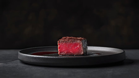 A stunning presentation of wagyu sushi featuring a seared slice of premium beef, artfully arranged on a minimalist plate, evoking luxury and flavor.の素材
