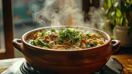 A delightful Japanese hotpot filled with fresh ingredients and steaming flavor. Perfect for cozy meals, this traditional dish invites warmth and comfort to any dining experience.の素材