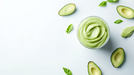 A vibrant avocado smoothie served in a clear cup, garnished with fresh ingredients. Ideal for healthy diets and refreshing drinks. Perfect for wellness enthusiasts.の素材