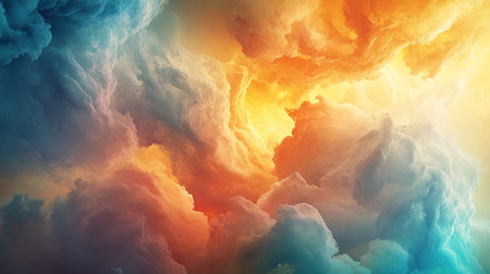 Abstract cloud-like formations in vibrant colors, creating a dreamy and ethereal background.の素材