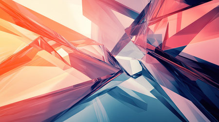 Abstract polygonal shapes with a futuristic feel, featuring bright, contrasting colors.の素材