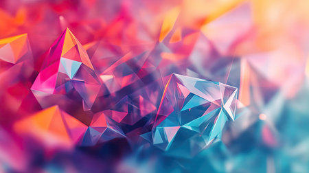 Abstract polygonal shapes with a futuristic feel, featuring bright, contrasting colors.の素材