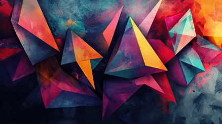 Abstract polygonal shapes with a futuristic feel, featuring bright, contrasting colors.の素材