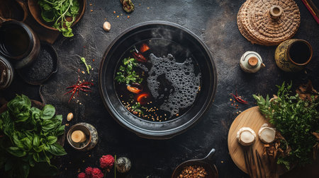 Enjoy the essence of traditional Japanese Shabu Shabu with aromatic herbs and fresh ingredients, creating a flavorful and warm dining experience.の素材