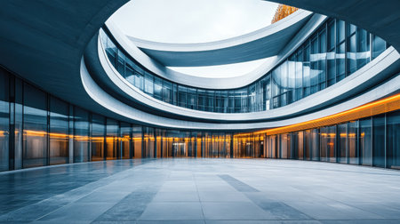 Modern city hall building with a sleek design and open public spaces.の素材