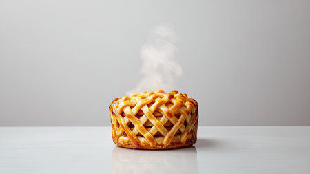 This image features a freshly baked pie, with a golden crust and a steaming aroma. Ideal for culinary presentations, recipes, and dessert menus.の素材