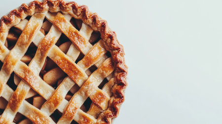 A delicious golden pie with a beautifully woven lattice crust, perfect for dessert lovers. Ideal for showcasing baking skills or tempting food photography.の素材