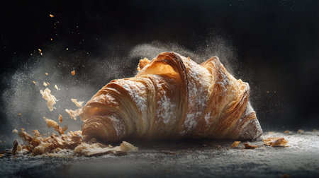 A beautifully crafted croissant captures the essence of fall with warm, flaky layers and a delightful aroma, perfect for breakfast or a cozy snack.の素材