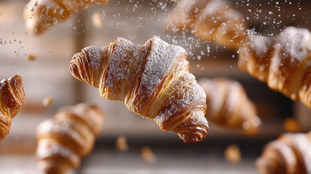 Capture the essence of gourmet with these freshly baked croissants. Perfectly fluffy and golden, they create an inviting scene for any culinary enthusiast.の素材