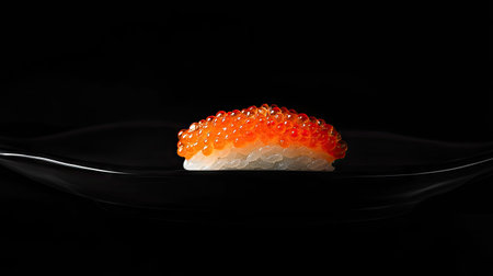 A stunning piece of luxurious salmon roe sushi presented elegantly on a black plate, showcasing its vibrant colors and exquisite texture, perfect for gourmet dining.の素材