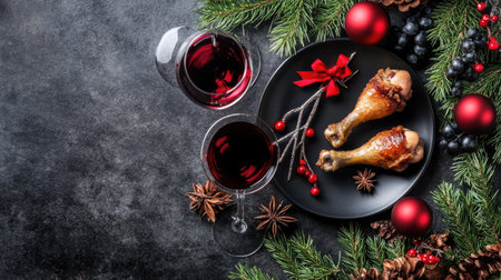 A festive display of deep-fried chicken drumsticks served on a platter, surrounded by dipping sauces and fresh vegetables. The vibrant colors and textures invite viewers to enjoy a delicious meal.の素材