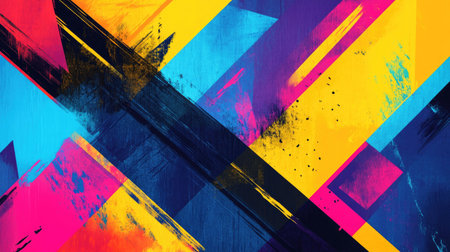 A vibrant, abstract background with bold, contrasting colors and sharp, angular shapes.の素材