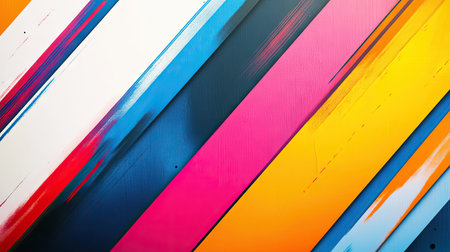 A vibrant, abstract background with bold, diagonal lines in contrasting colorsの素材