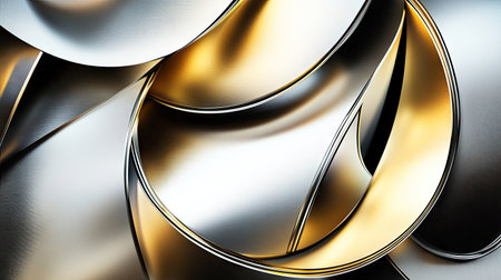 Abstract background with a metallic sheen, featuring overlapping shapes in silver and gold tones. -の素材