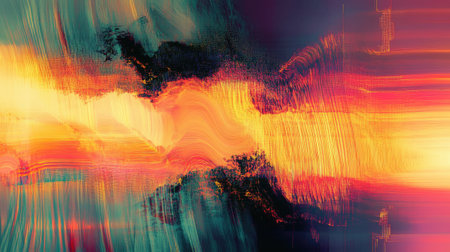 Abstract background with a glitch effect, featuring distorted lines and colors reminiscent of a digital error.の素材