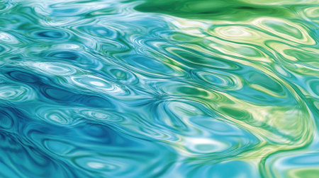 An abstract background with a ripple effect, resembling waves on a pond in shades of blue and green.の素材