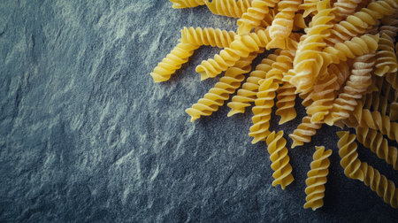 Fresh pasta strands delicately arranged on a gray stone surface, with wide open copy space for food-related announcements, perfect for restaurant promotions or culinary showcases. --の素材