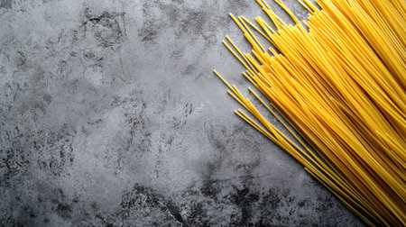 Fresh pasta strands delicately arranged on a gray stone surface, with wide open copy space for food-related announcements, perfect for restaurant promotions or culinary showcases. --の素材