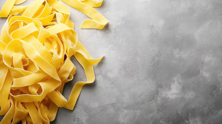 Fresh pasta strands delicately arranged on a gray stone surface, with wide open copy space for food-related announcements, perfect for restaurant promotions or culinary showcases. --の素材