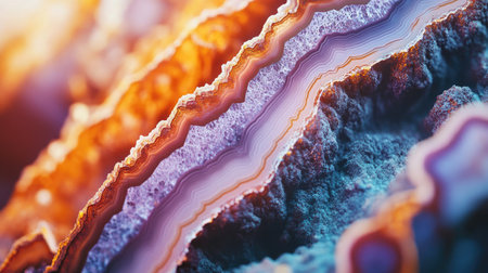 Discover the stunning beauty of a colorful agate geode in this close-up image. The intricate layers and vibrant colors capture the essence of natural geology. Perfect for art and decoration!の素材