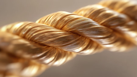 This close-up image showcases a beautifully detailed natural rope texture, highlighting the intricate fibers and golden sheen that convey warmth and strength.の素材