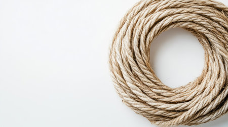 A beautifully arranged natural rope coil set against a neutral background, perfect for designs that evoke simplicity and rustic charm in photography projects.の素材