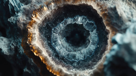A stunning close-up view of a geode, showcasing intricate crystal formations and unique textures. Perfect for geology lovers and nature enthusiasts.の素材