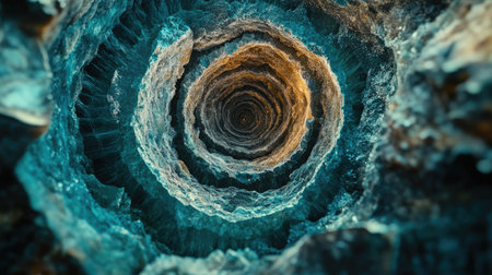Explore the mesmerizing beauty of a close-up geode, showcasing intricate spiral formations and vibrant colors. An exquisite glimpse into nature's artistry.の素材