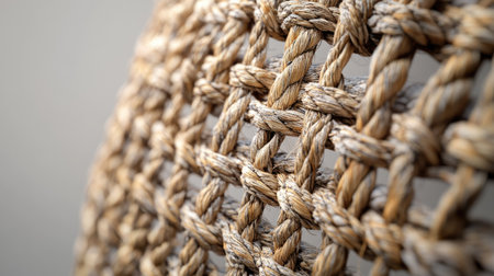 A detailed close-up of tightly twisted natural fibers illustrating intricate weaving patterns, perfect for showcasing craftsmanship and organic textures.の素材
