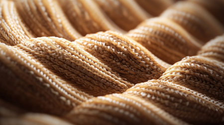 Close-up view of tightly twisted natural fibers, showcasing intricate textures and soft colors. Perfect for design projects and background use.の素材