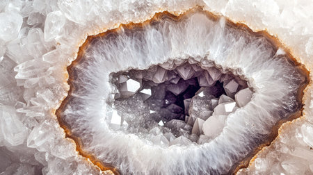 Discover a stunning close-up photograph of a striking geode, revealing intricate crystal formations and natural textures. Perfect for geology lovers!の素材