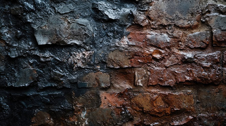 A close-up view of a textured brick wall highlighting various tones and surface imperfections, showcasing a blend of natural colors and rustic charm.の素材