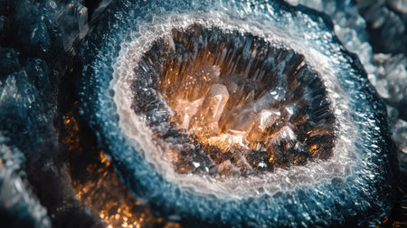 Discover the stunning beauty of a geode captured in this mesmerizing close-up. The sparkling crystals and intricate details showcase nature's artistic formations.の素材