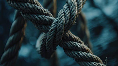 A captivating macro shot showcasing tightly twisted rope, emphasizing its intricate texture and natural beauty against a soft background. Perfect for nature and craft themes.の素材