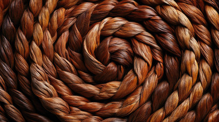 This close-up image features a tightly coiled rope design, showcasing intricate textures and warm brown tones, perfect for artistic and minimalistic decor.の素材
