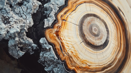Explore the intricate details of a tree trunk, showcasing the mesmerizing rings and unique texture. A stunning close-up capturing nature's artistry.の素材
