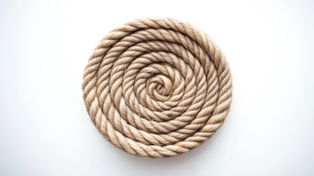 An overhead shot featuring coiled natural twine, showcasing its textured surface and circular pattern, perfect for crafts, decoration, and design inspiration.の素材