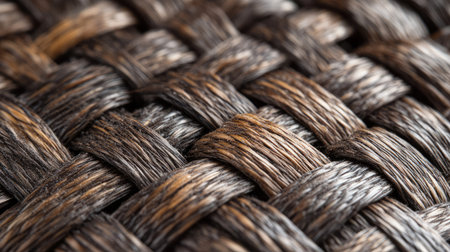 Explore the intricate texture of natural fiber rope in this close-up image. The detailed woven strands showcase the craftsmanship and durability of this versatile material.の素材