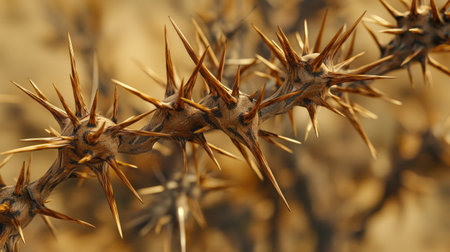 A close-up of desert thorns on a resilient plant, showing the adaptations necessary for survival in the harsh desert.の素材